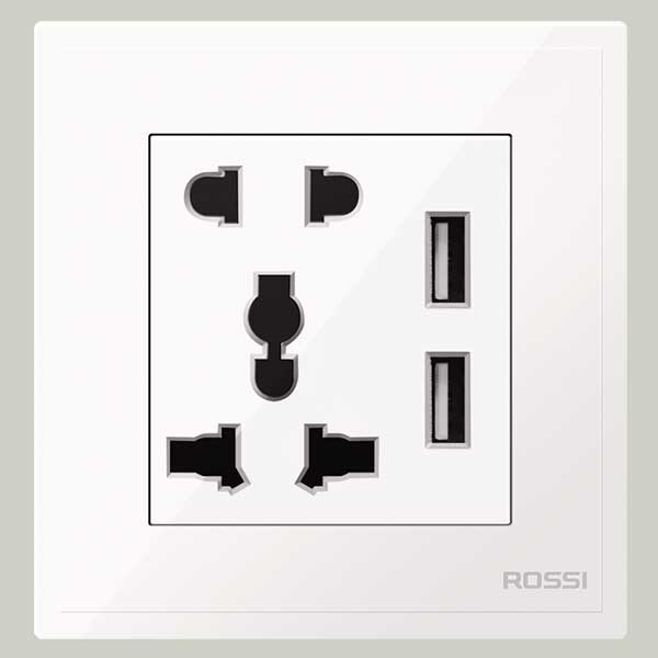Ổ cắm đôi đa năng có sạc USB ROSSI R60